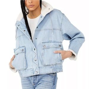 Free people Ariel Cozy Denim Bomber Jacket XS